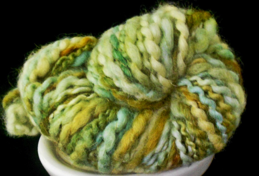 Handspun Blue Face Leichester Green Yarn: Lady of the Wood II
