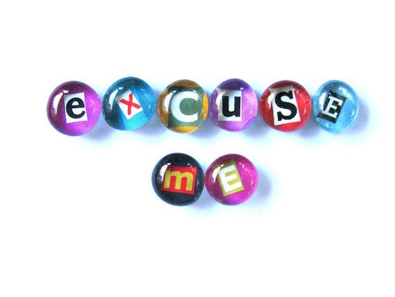 8 Alphabet Letters Glass Pebble Magnet Recycled Magazine Ransom Set of Eight