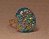 SALE--Fused Dichroic glass on Sterling silver ring-SIZE 6-Handmade-sra-free shipping