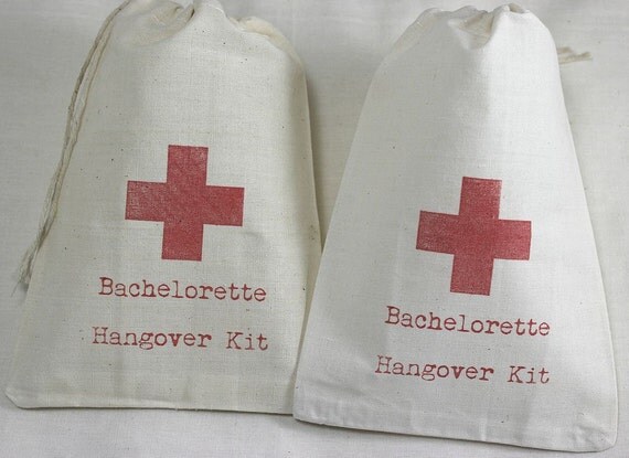 10 Bachelorette Hangover Kit / Red Cross - Organic Cotton Drawstring Bags - Great for Bachelorette Parties 5x7 Il_570xn
