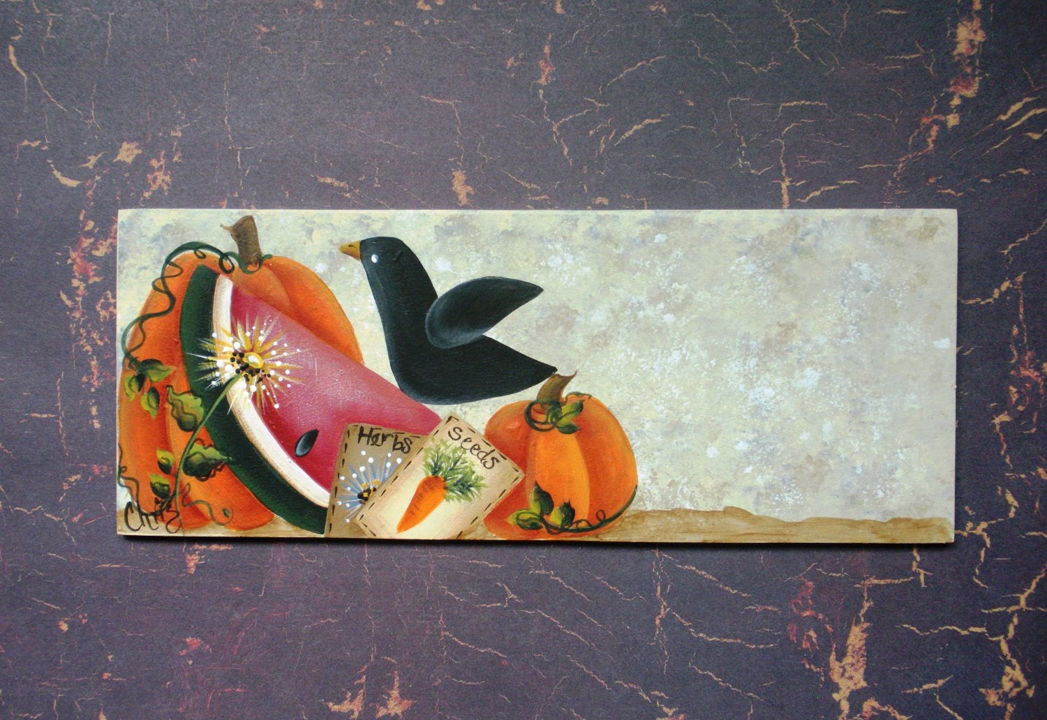 U Personalize Wooden Sign Hand Painted Prim Crow Pumpkins Country Garden Tole Folk Art Outdoor Home Decor Wall Hanging