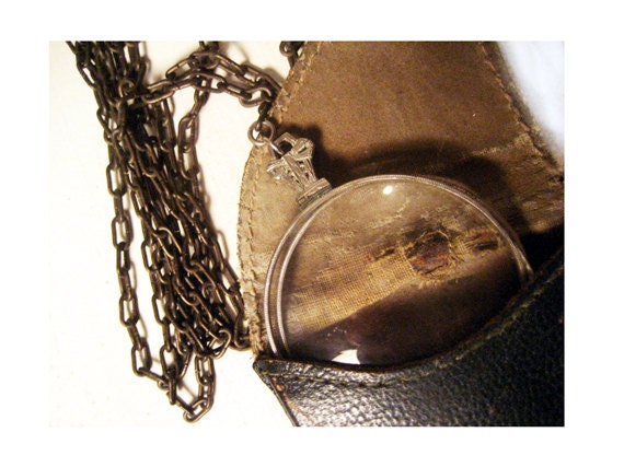 Vintage Deco Nez Pince Eyeglasses Lorgnette with Chain and Case - Steampunk - Monocle - Foldable