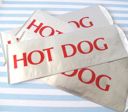 25 Retro Vintage  Foil Hot Dog Bags: Birthday Party,  BBQ, Picnics, Sporting Events, 4th of July, Family Gatherings