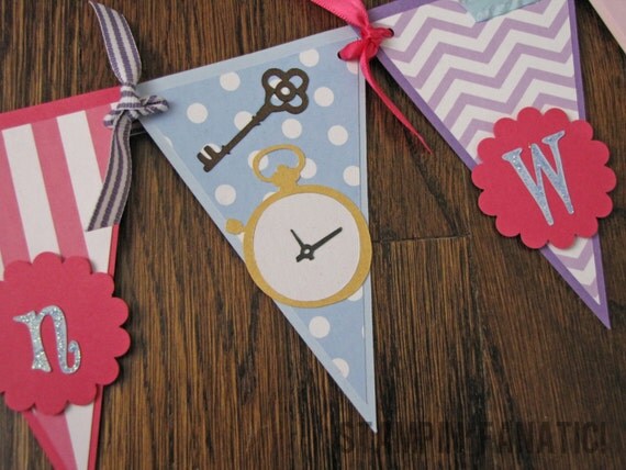 Wonderland Collection: Large Pennant Banner, Custom. Alice in Wonderland Banner. Tea Party Banner. Mad Hatter. Il_570xn