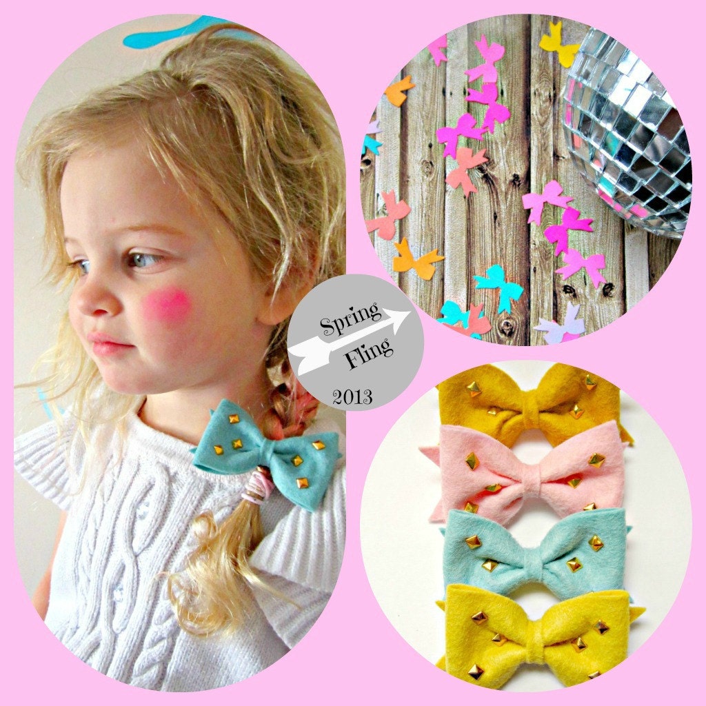 Studded Bow Hair Clip - Baby Hair Clip, pastels