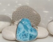 Larimar turtleback pendant, Love Ocean - superb sea blue Larimar AAA heart