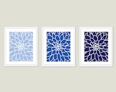 Dahlia Flower No.2  Digital Print Set - Art Print Wall -Original - Modern Home Decor - Monaco Dusk Blue Cobalt - Ombre - Spring