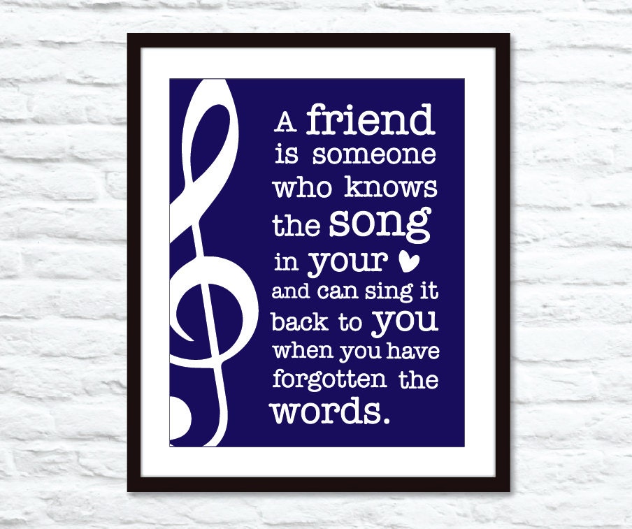 Friend Digital Print Typography Art Navy Blue - Modern Home Decor Wall Art  - Best Friend Love Friendship Love - Music -Under 20