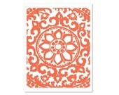 Art Deco Ornament Digital Print Home Decor Wall Art Coral Orange Abstract Flower