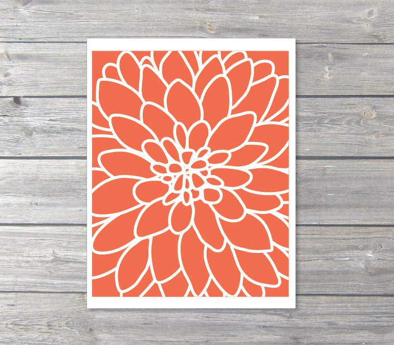 Dahlia Flower No.2 - Art Print Wall - Original - Modern Home Decor - Coral Nectarine - Under 20
