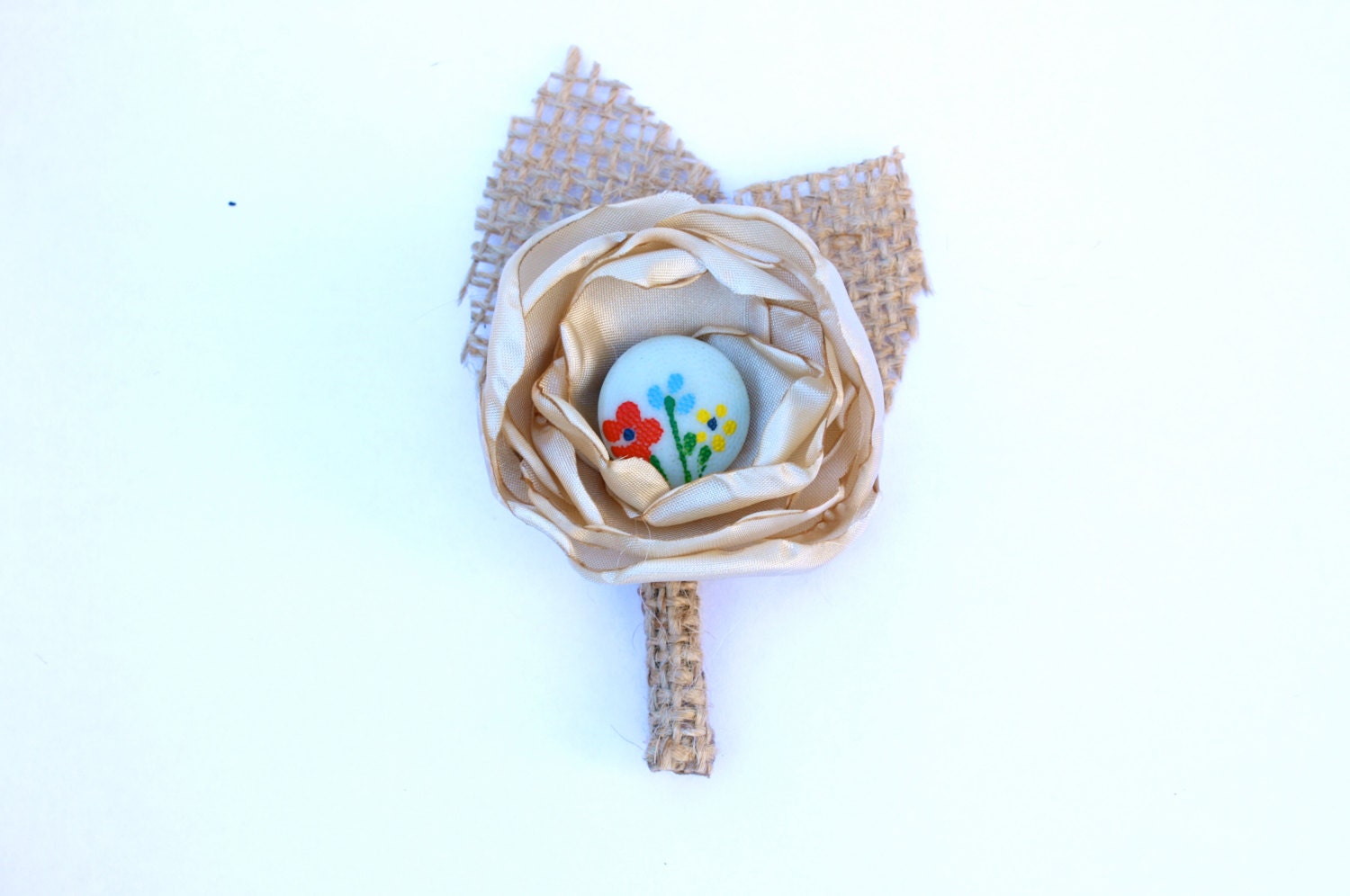 Burlap and Light Champagne Boutonniere (boutineer, buttonhole) set of 5