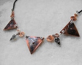 Copper triangle and sterling silver rustic necklace