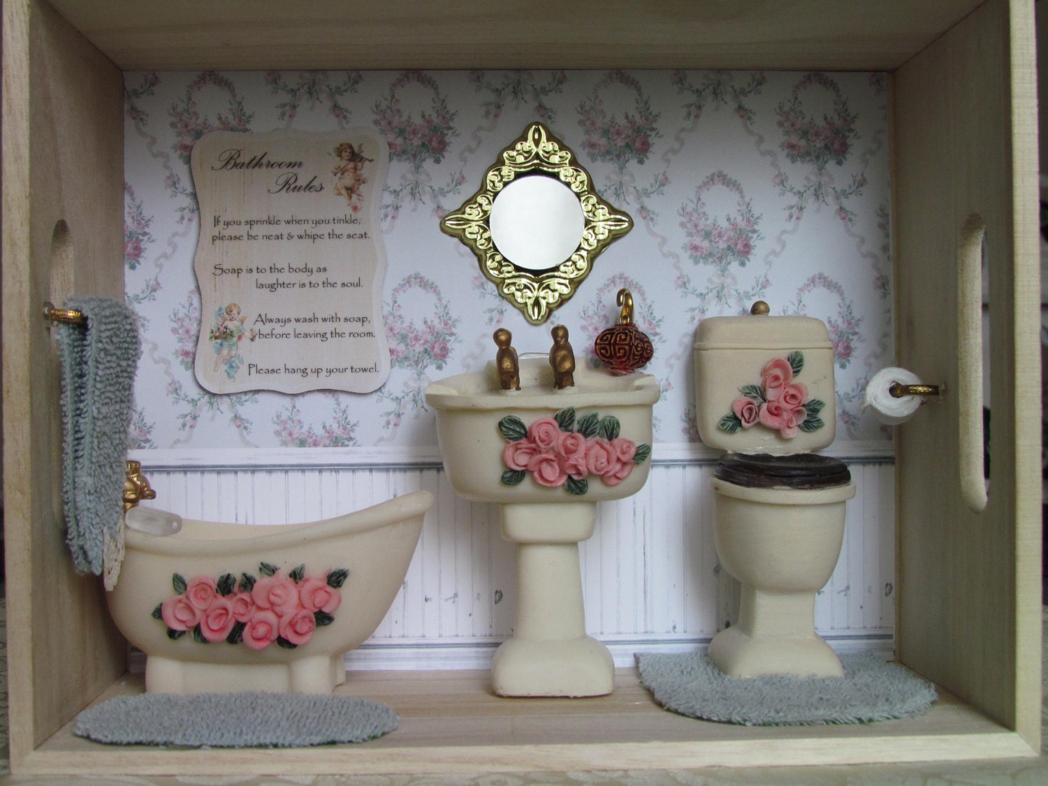 Bathroom Roombox Miniature Victorian Rose Bathroom