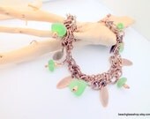 Sea Glass Frosted Green Beach Glass Copper  Charm Bracelet