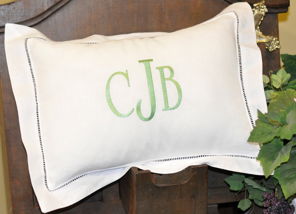 Monogrammed Pillow 11 x 15 Hemstitched Linen