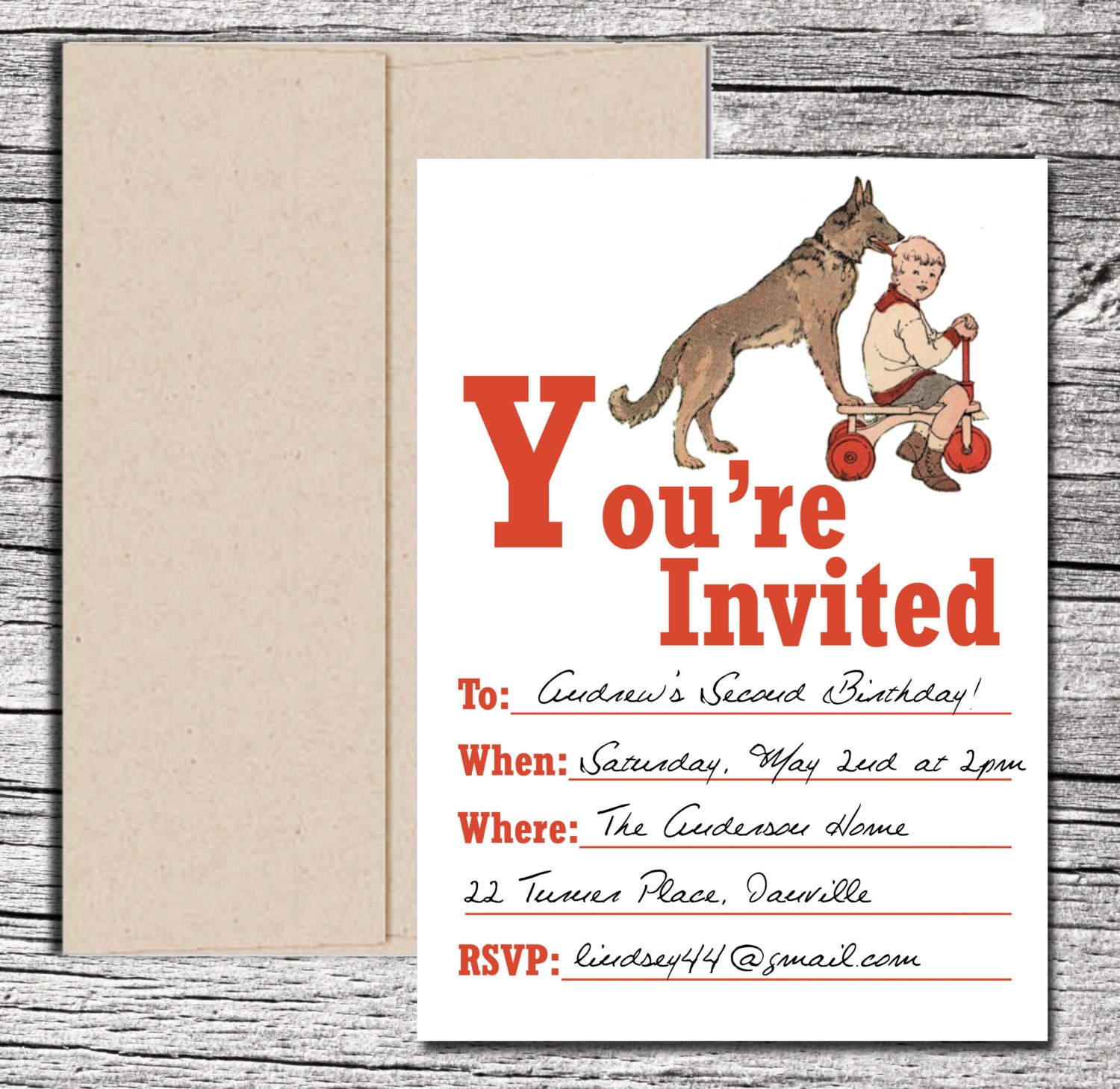 Vintage Boy with Dog Fill-In Invitations with envelopes Set of 12