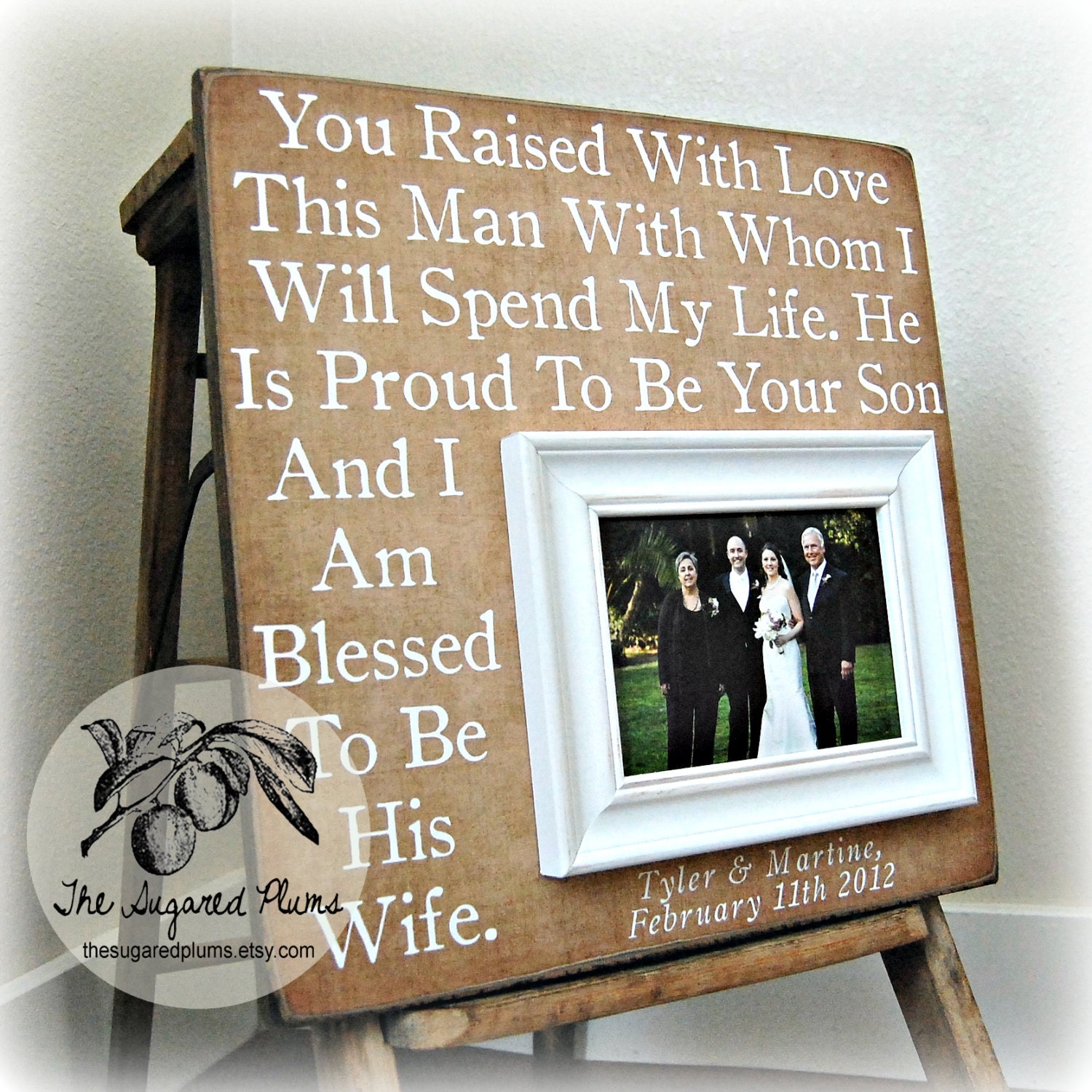 Parents of the Groom Gift Personalized Picture Frame Parents Thank You 16x16 You RAISED WITH LOVE Father of the Bride Custom Frames