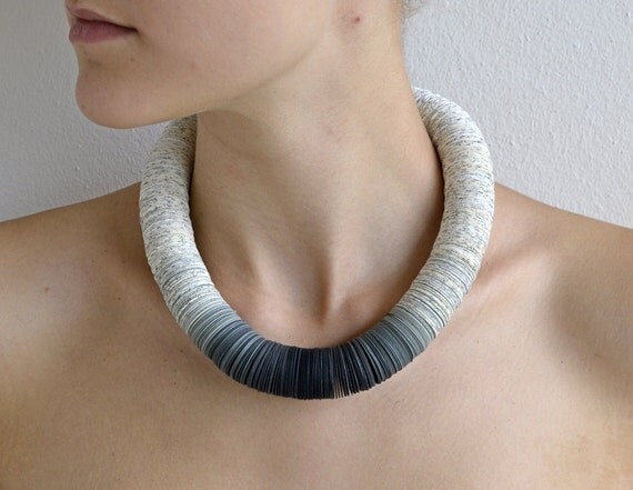 Statement Necklace made of book pages and papers: OMBRA S gray