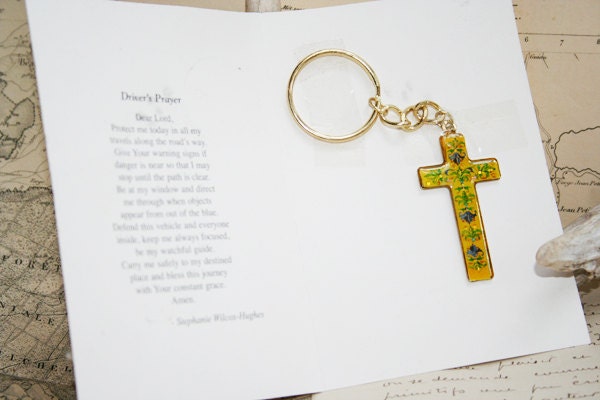 Prayer Card for Drivers with attached Cross Key Ring