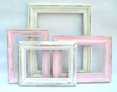 Pink and White Frame Set - all wood - upcycled shabby cottage chic - 4 painted wooden open gallery frames - Paris Apartment - Country Cabin