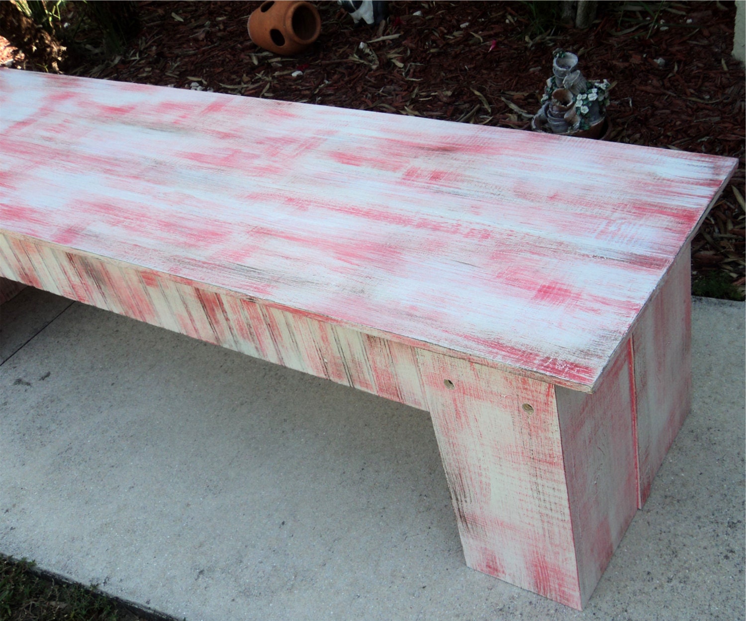 Wooden Beach House Bench, PLant Stand, Extra Wide Bench Seating, Country Cottage Decor, YOU CHOOSE COLORS