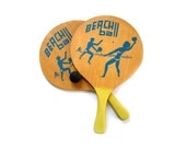 Vintage Pair Wooden Beach Ball Paddles and Ball