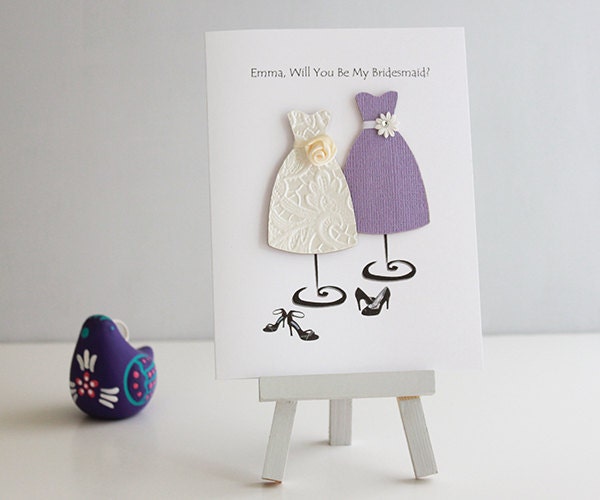 Customized BRIDESMAID wedding card, handmade paper goods wedding party card, classic wedding invite, chic wedding, bridal bridesmaid dress