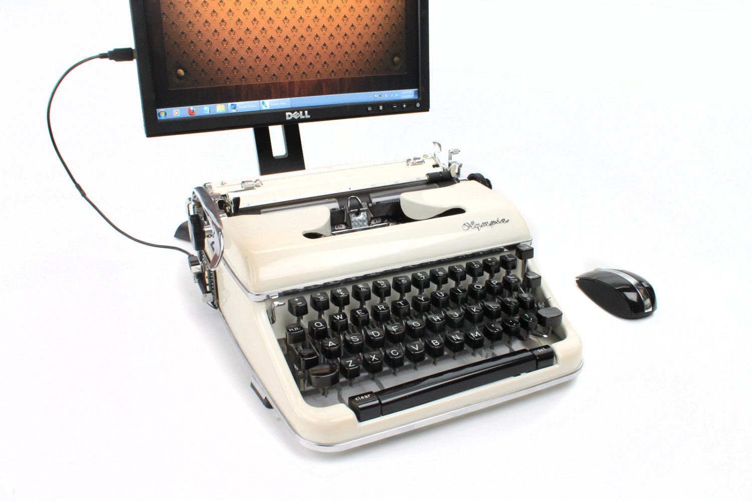 USB Typewriter Computer Keyboard and iPad Dock -- Creamy White Olympia SM2