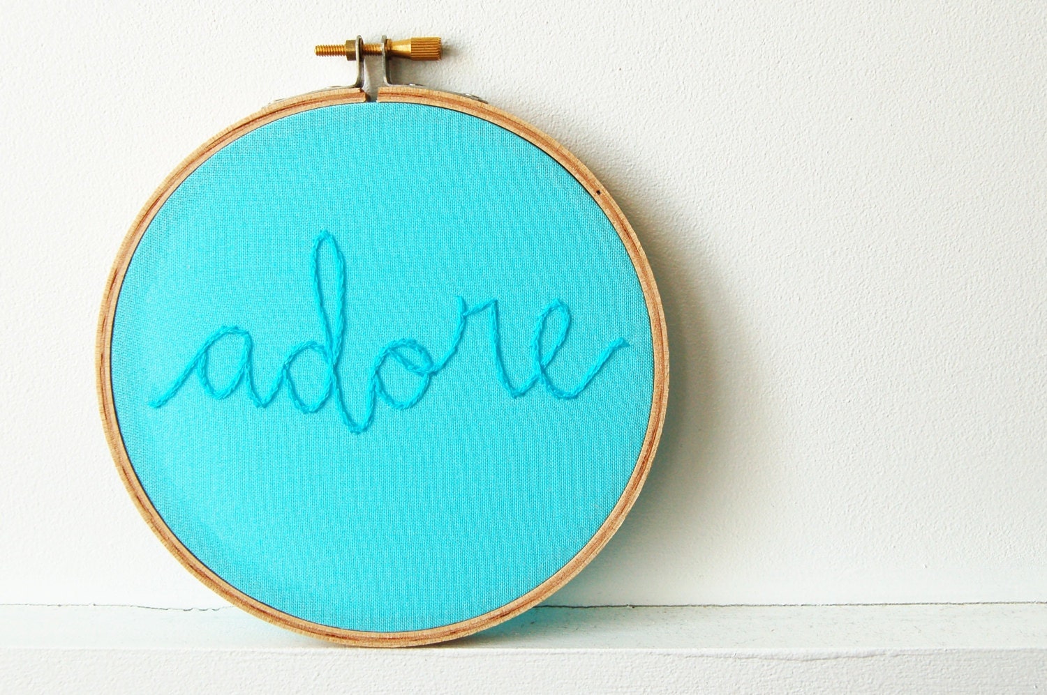 Embroidered Hoop Sign "adore" Hand Stitched Wedding Keepsake. Handmade by merriweathercouncil