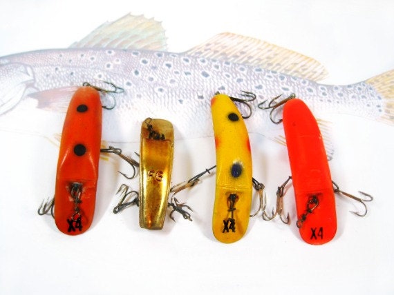 Antique Fishing Lures Multiple Treble Hooks and Swivels X4