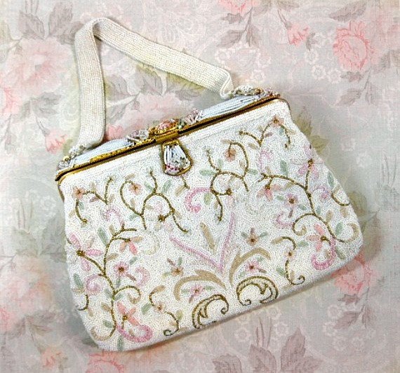 Vintage French Beaded Purse in White Micro Bead