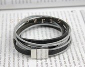 Black and grey wrap bracelet with magnetic cuff clasp TS114