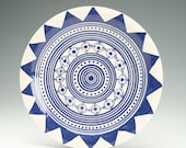 Dinner Plate Indigo Blue and White Hand Painted 10 Inches Dinnerware