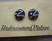 Feedsack and quilt covered earrings-Navy and White