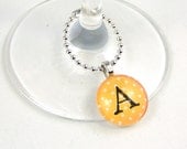 6 Wine Charms Hand Stamped Alphabet Initial Letter