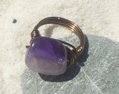 Positive Change Ring - purple amethyst - stone - antique wire wrapped - size 6 1/4 - 6 1/2