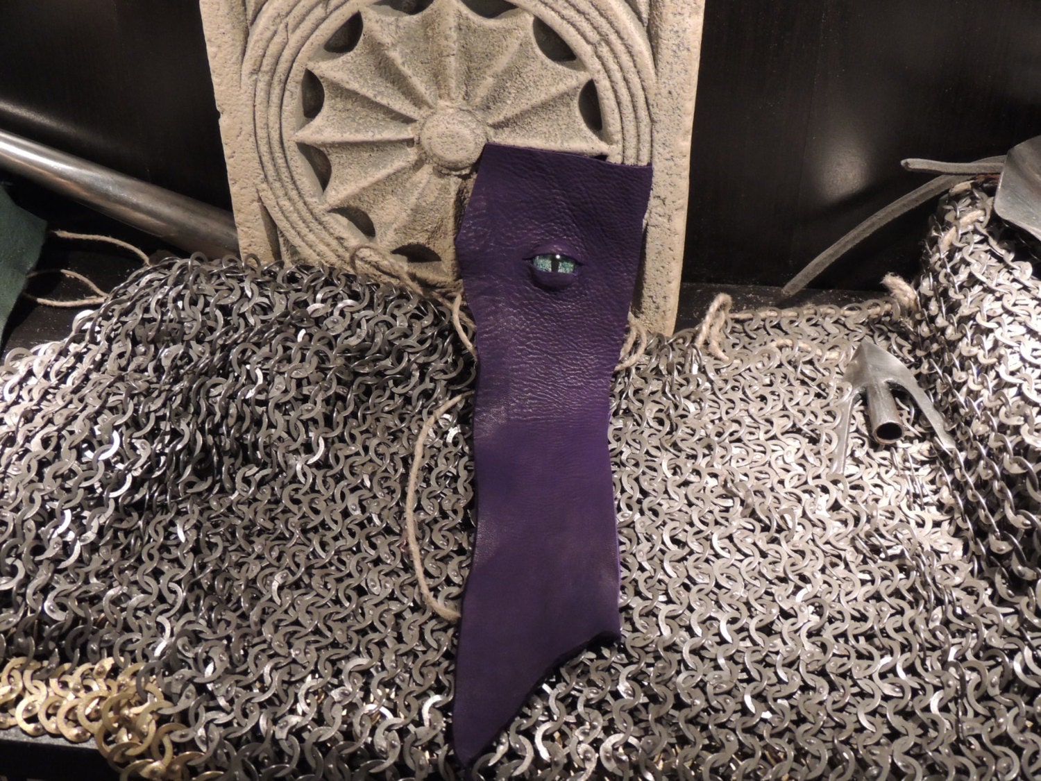 Leather bookmark---Royal Purple Leather with Blue Green eye