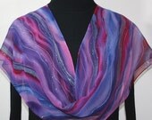 Hand Painted Silk Scarf Purple Waterfall. Scarf in Purple, Lavender, Pink. Size 11x60. Silk Scarves Colorado. 100% silk. MADE TO ORDER.