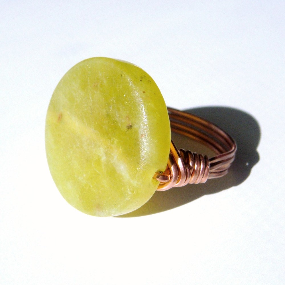 Chartreuse Green and Copper Ring, Fun and Funky, Tender Shoots Cocktail Ring - TraceDesigns