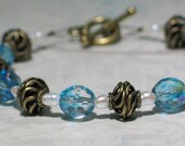 Aqua Blue Crystal & Pearl Bacelet