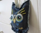 Blue Jean Owl Ornament- Hand Painted Owl Decoration