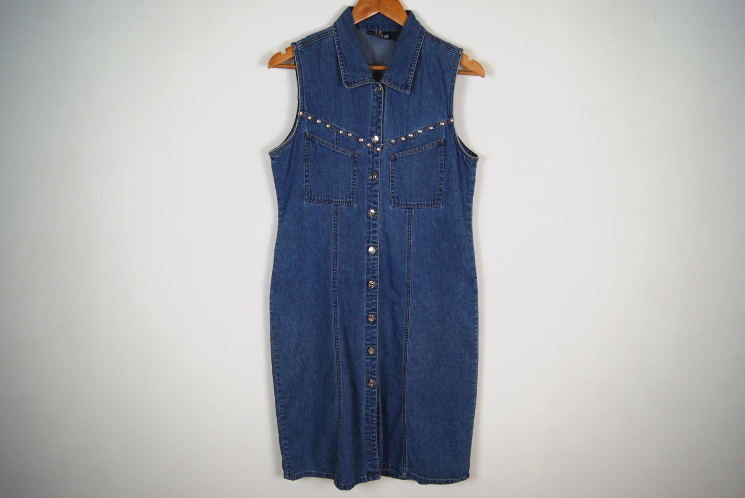 90s denim dress / button down / studded // sz m