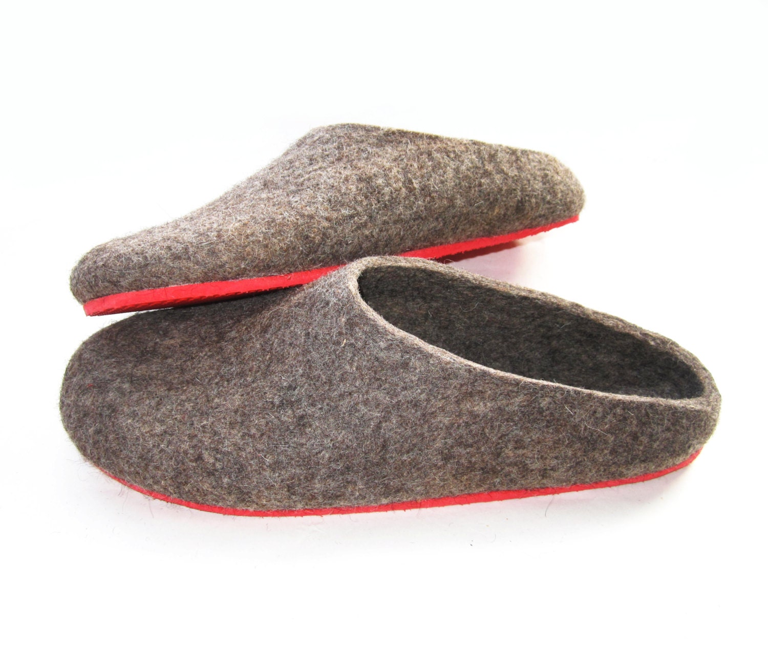 Red Sole Ecological Felted wool Slippers Natural Brown. Low Back. Women's size