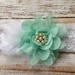 Mint flower headband, green headband, seafoam green flower headband, baby headband, girl headband, vintage headband, photo prop