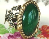 Vintage coctail ring. handmade., upcycled, pine green