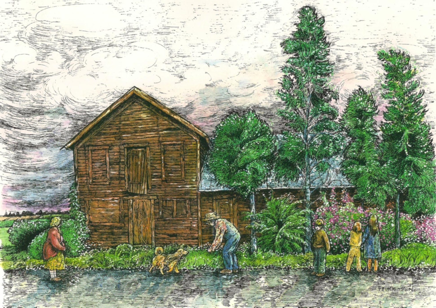 Country Road Pen&Ink and Watercolor Art Print