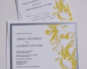 Vintage Wedding Invitation, Flourish Wedding Invitation, Yellow and Grey Wedding invitation, Modern Wedding Invitation - sample set