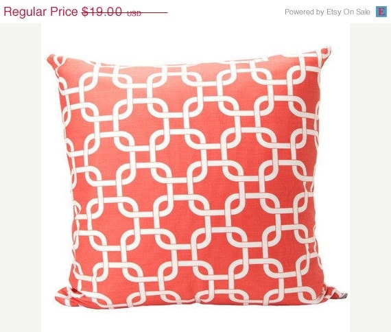 Spring Sale- Decorative Pillow Cover Nautical Chain Link in Coral 20x20
