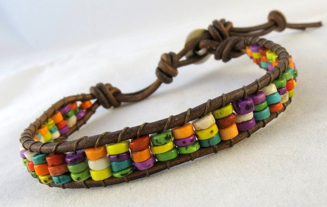 Colorful Heishi Bead Single Leather Wrap Bracelet