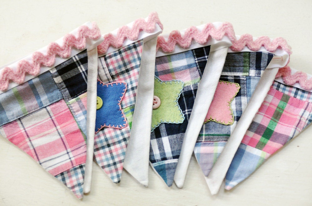 Preppy Plaid Fabric  Bunting Banner